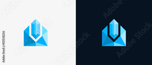 Logo Crystal or diamond combined home shape. Jewelry store, elite real estate, residence design. Editable file