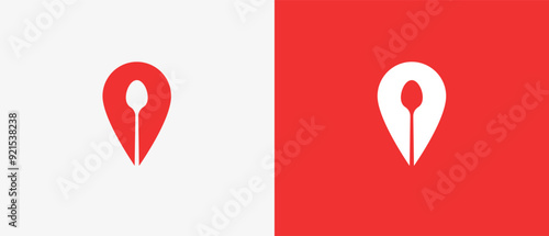 Logo Culinary or spood with pin location, fastfood restaurant, cafetaria, canteen, inn, delivery food deisgn. Editable file