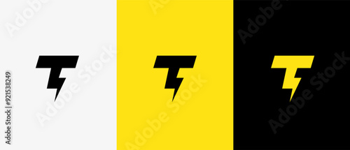 Logo minimalist letter T and flash, thunder or power, electricity, energy, thunder, volt icon simple. Editable file
