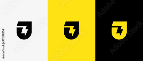 Logo minimalist letter J and flash, thunder or power, electricity, energy, thunder, volt icon simple. Editable file