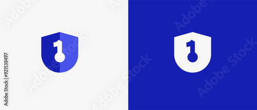 Logo number 1 and shield, tech, database, security, antivirus guard and defense. Modern and minimalisr iconic design. Editable file