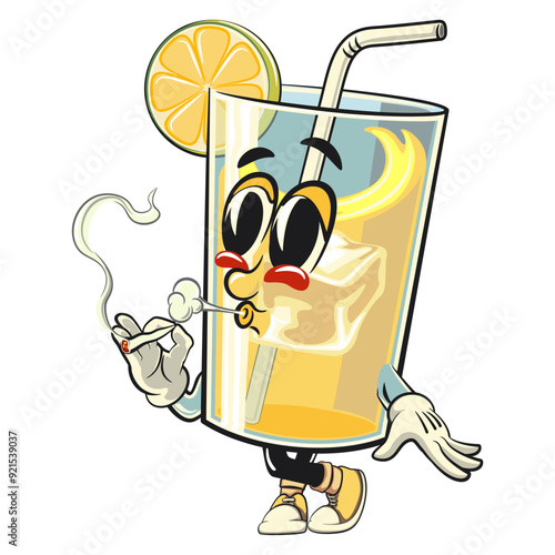 lemon ice cartoon character retro vector design smoke calmly, work of hand drawn