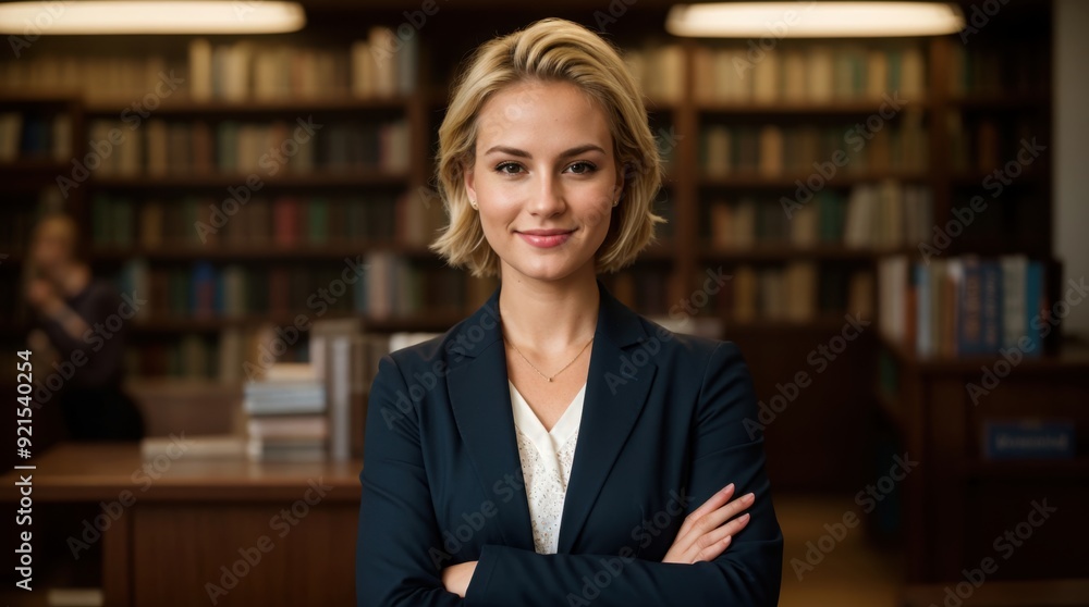 Determined professional woman shows confidence in academic context 