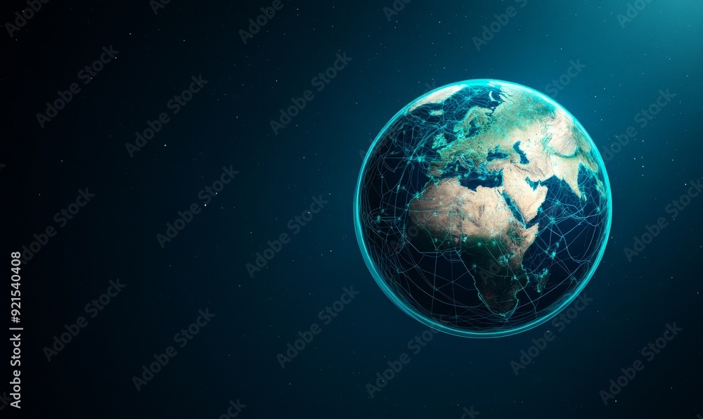 Fototapeta premium futuristic earth globe with digital network connections in dark blue space background.