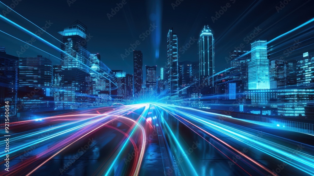 Obraz premium Cityscape with Speeding Light Trails