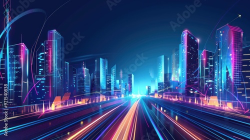 Neon Cityscape with Dynamic Lines