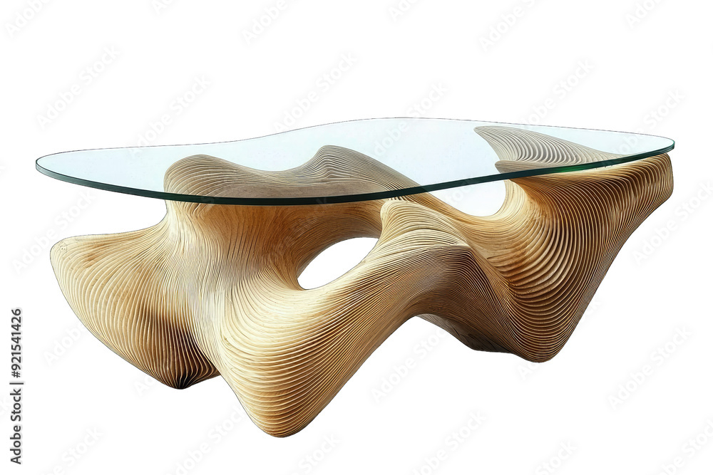 Modern coffee table with a unique wooden design and glass top, ideal for contemporary living space decor. Modern coffee table with a unique wooden design and glass top, ideal for contemporary living space decor.