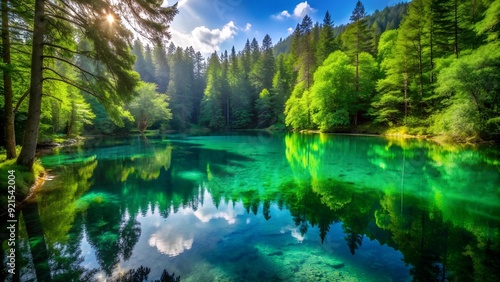 Emerald Reflections: A Tranquil Forest Lake AI generated