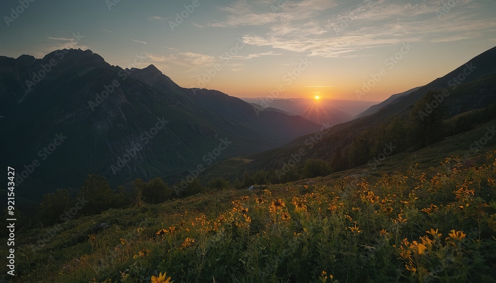 Fototapeta premium Majestic mountain peak back lit by sunrise 8