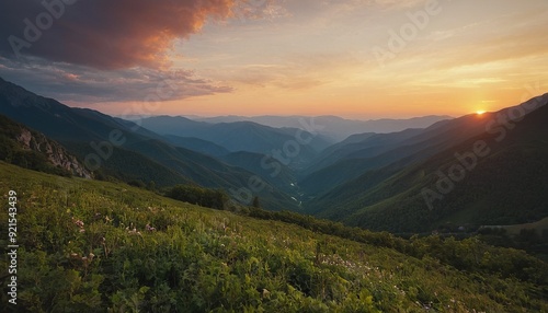 Majestic mountain peak back lit by sunrise 7