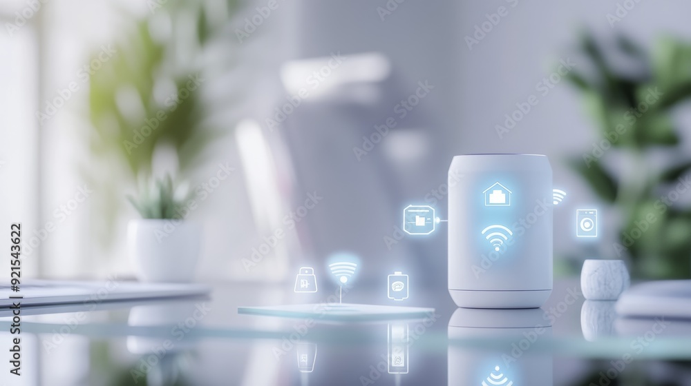 Smart Home Technology: White Smart Speaker & Home Automation Smart Home Technology: White Smart Speaker & Home Automation