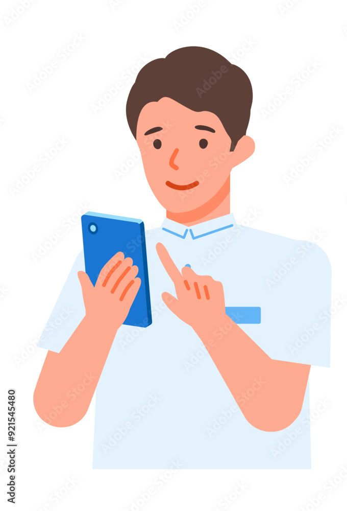 Working man. Concept for Problem Solving. Man cartoon character. People face profiles avatars and icons. Close up image of smartphone man. Working man. Concept for Problem Solving. Man cartoon character. People face profiles avatars and icons. Close up image of smartphone man.