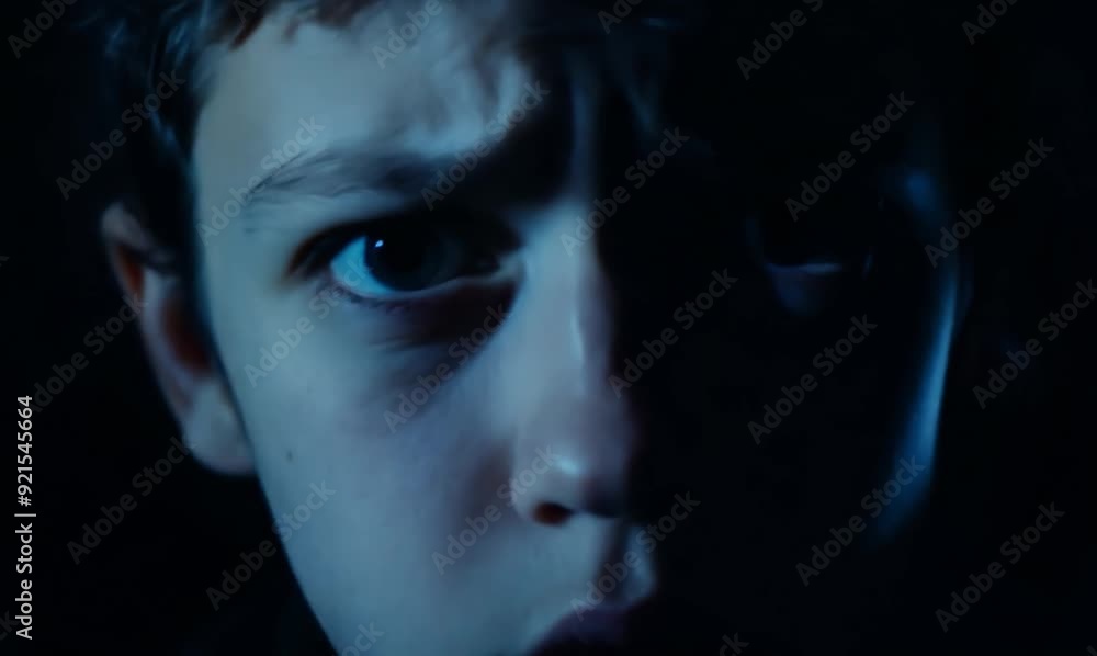 Close-up of Terrified Youth in Shadows Close-up of Terrified Youth in Shadows
