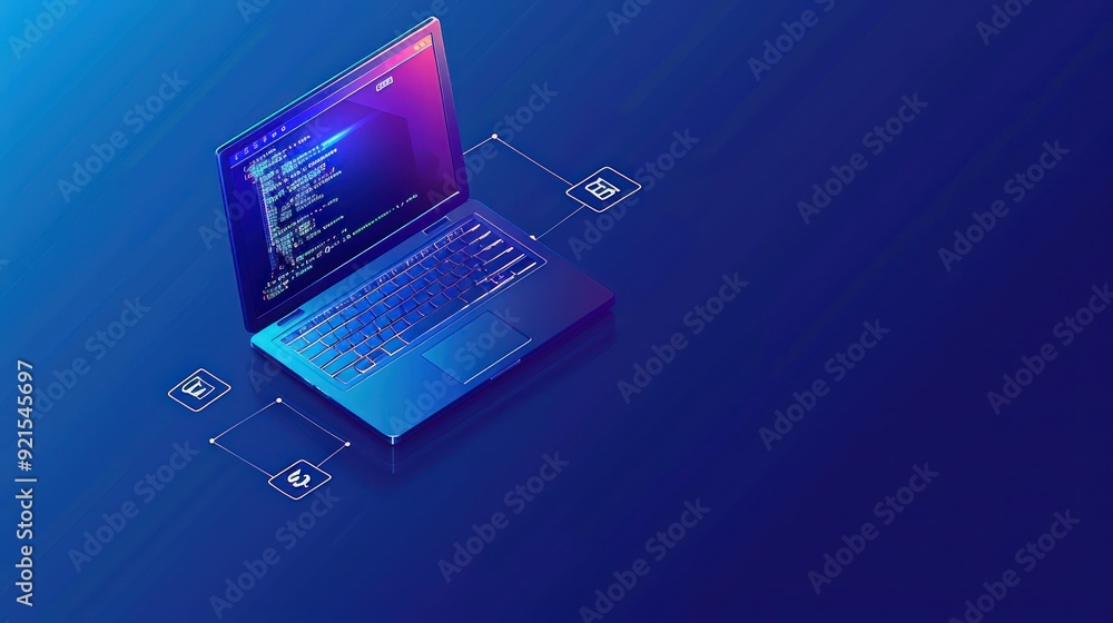 Laptop with Code and Icons Laptop with Code and Icons