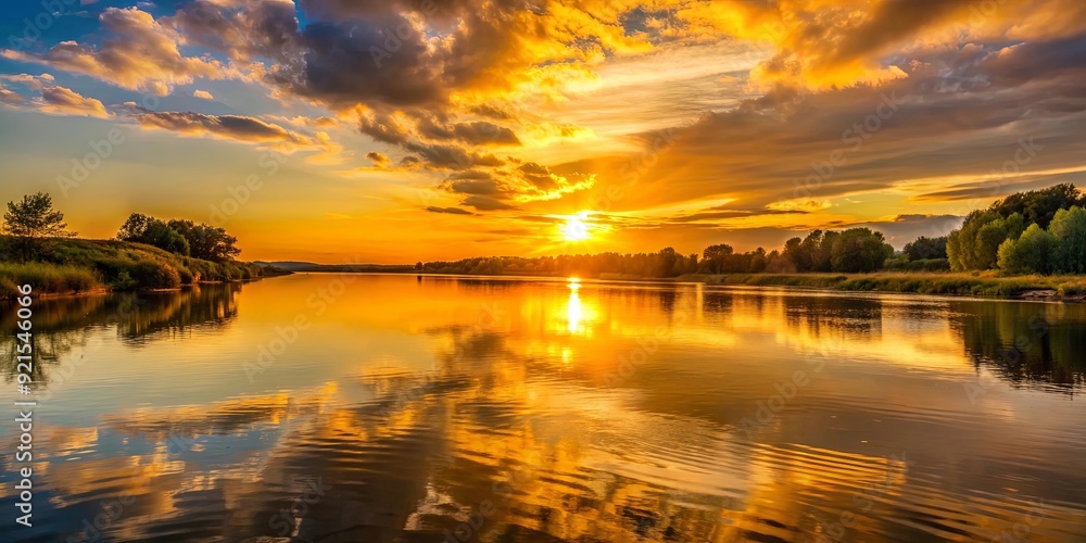 Sunset casting a golden glow over a calm river , sunset, river, water, reflection, peaceful, serene, nature, dusk, orange, yellow Sunset casting a golden glow over a calm river , sunset, river, water, reflection, peaceful, serene, nature, dusk, orange, yellow