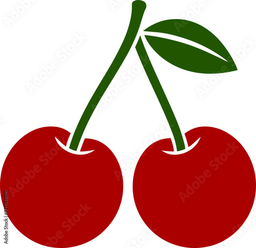 two cherries with leaf
