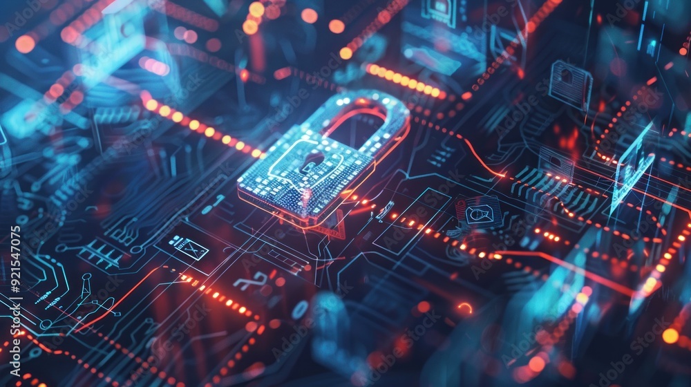 Cybersecurity: Digital Lock on Circuit Board Cybersecurity: Digital Lock on Circuit Board