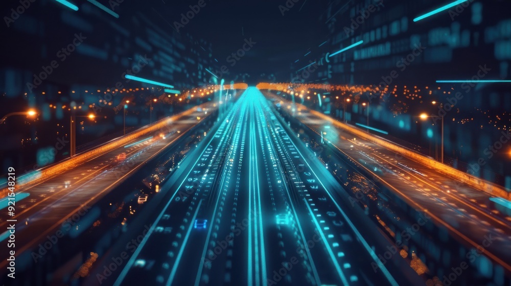Fototapeta premium Digital Highway: A Futuristic Nighttime Road