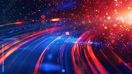 Abstract Red and Blue Light Trails with Glowing Bokeh