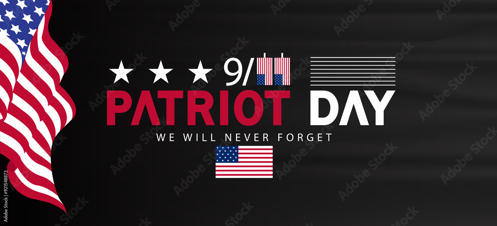 A striking background of the American flag and stars, embodying the spirit of remembrance on Patriot Day A striking background of the American flag and stars, embodying the spirit of remembrance on Patriot Day