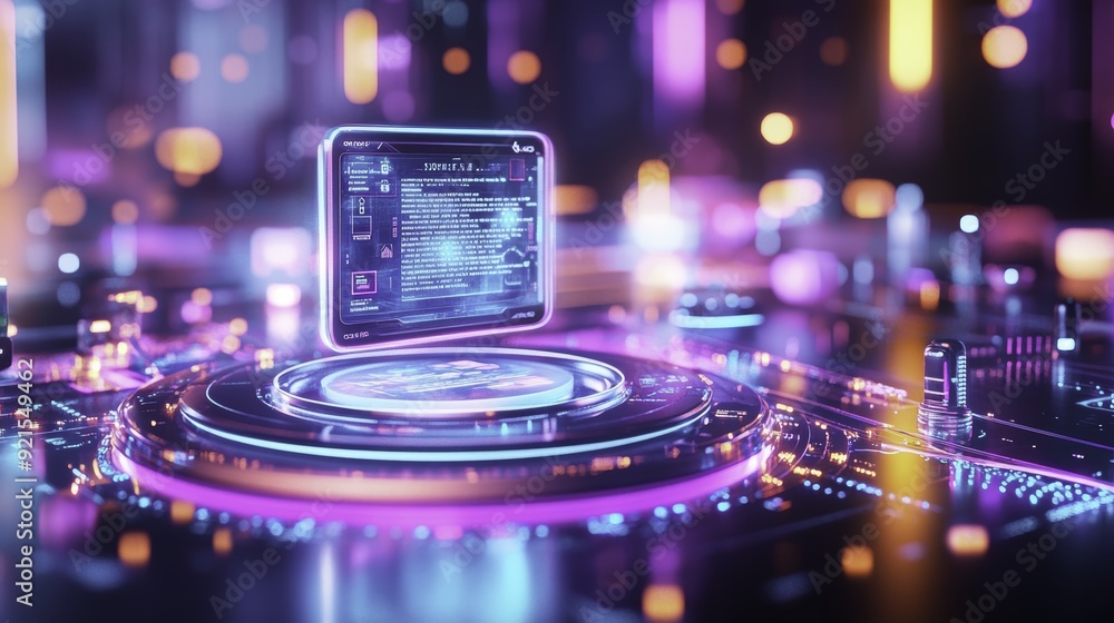 Obraz premium Futuristic Tech Interface with Neon Lights and Code