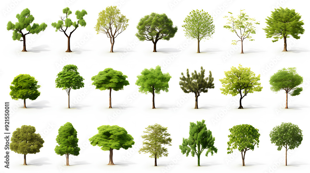 Set of green trees isolated on white background. Set of green trees isolated on white background.