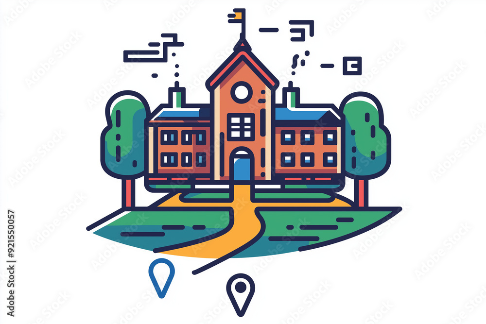 Obraz premium University Campus Icon with Detailed Routes and Building Markers