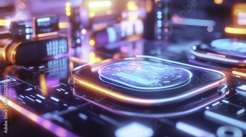 Wallpaper Mural Futuristic Technology Interface with Neon Lights Torontodigital.ca