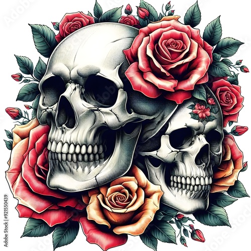 Two Skulls Surrounded by Roses