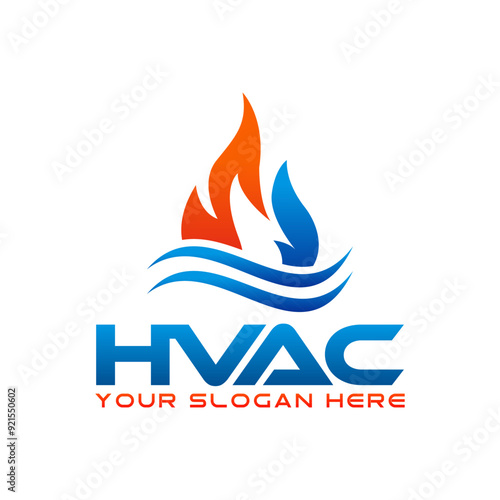 Flame and drop water, cooling and heating logo template. Plumbing, heating vectpr photo