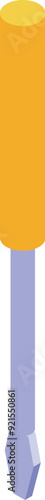 Yellow screwdriver with a blue metallic tip standing in isometric view