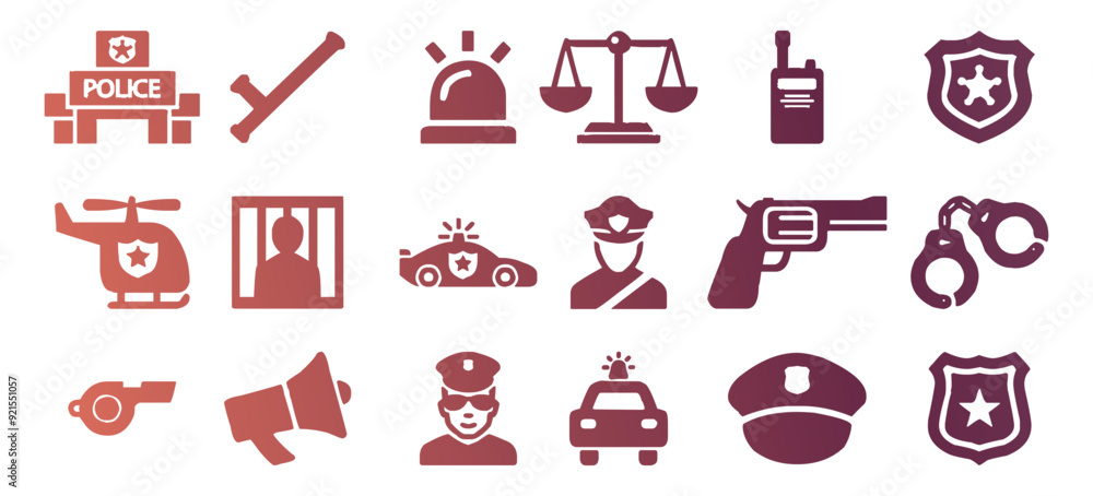 Police glyph collection. Policeman and stuff icon mega bunde Police glyph collection. Policeman and stuff icon mega bunde