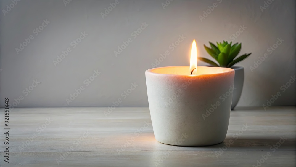 Candle glowing in a white plaster planter, decor, home decor, interior design, cozy, warm, ambiance, soft light Candle glowing in a white plaster planter, decor, home decor, interior design, cozy, warm, ambiance, soft light