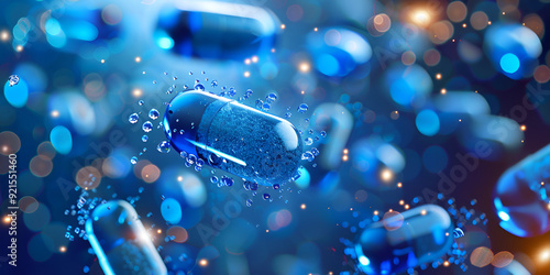 Pharmaceutical Precision: Blue Capsules in Motion,