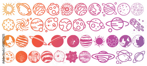 Space and planet glyph collection. Planet for kids art mega bundle