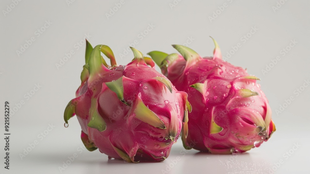 Two Dragon Fruits With Dew Drops Two Dragon Fruits With Dew Drops