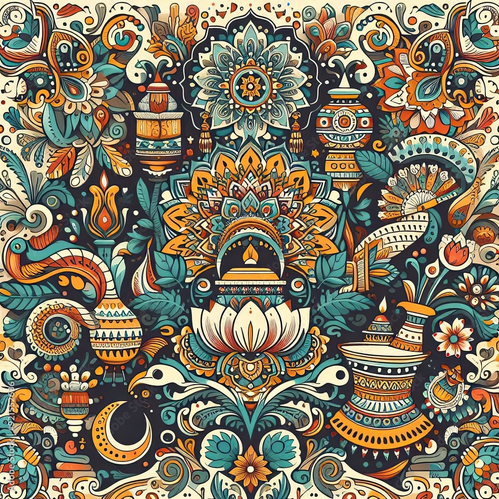 custom made wallpaper toronto digitalindia cultural color patterns. vector illustration. AI generative