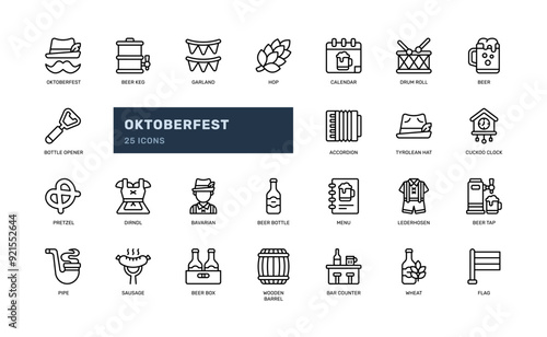 Oktoberfest germany festival party carnival outline icon set