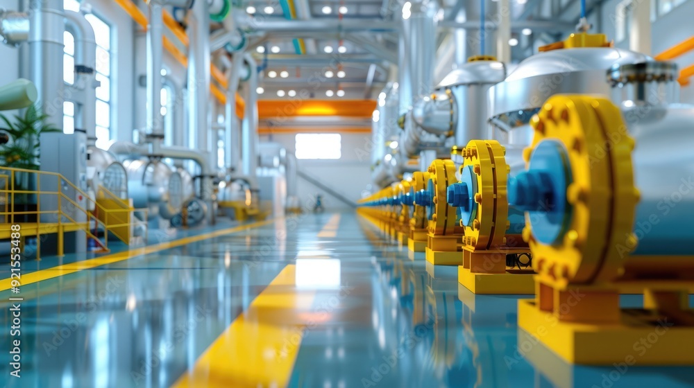 Modern industrial factory with advanced machinery and equipment, featuring a clean and organized environment for production processes. Modern industrial factory with advanced machinery and equipment, featuring a clean and organized environment for production processes.