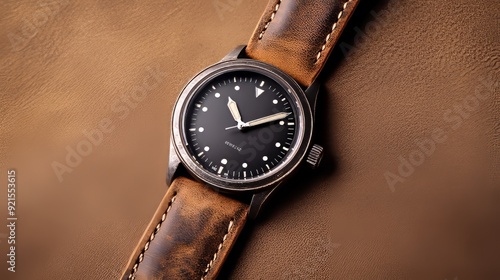 Wallpaper Mural Rustic leather watch strap, worn and weathered, with vintage stitching and a warm, faded brown color, evoking a sense of timeless elegance Torontodigital.ca
