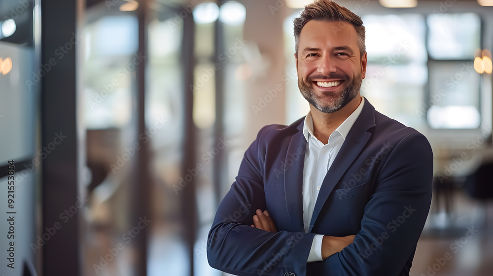 Success businessman smiling in office Success businessman smiling in office