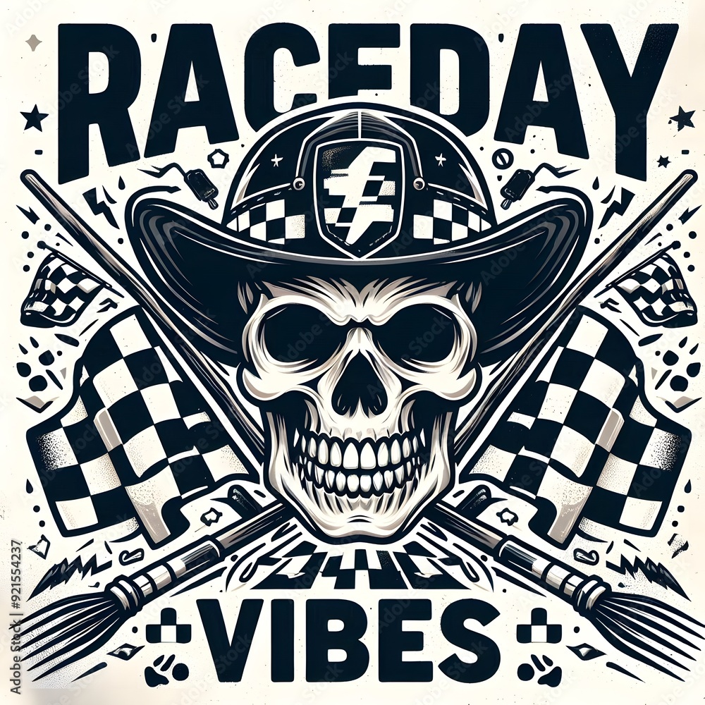 Skull with Race Flags and Checkered Helmet Skull with Race Flags and Checkered Helmet