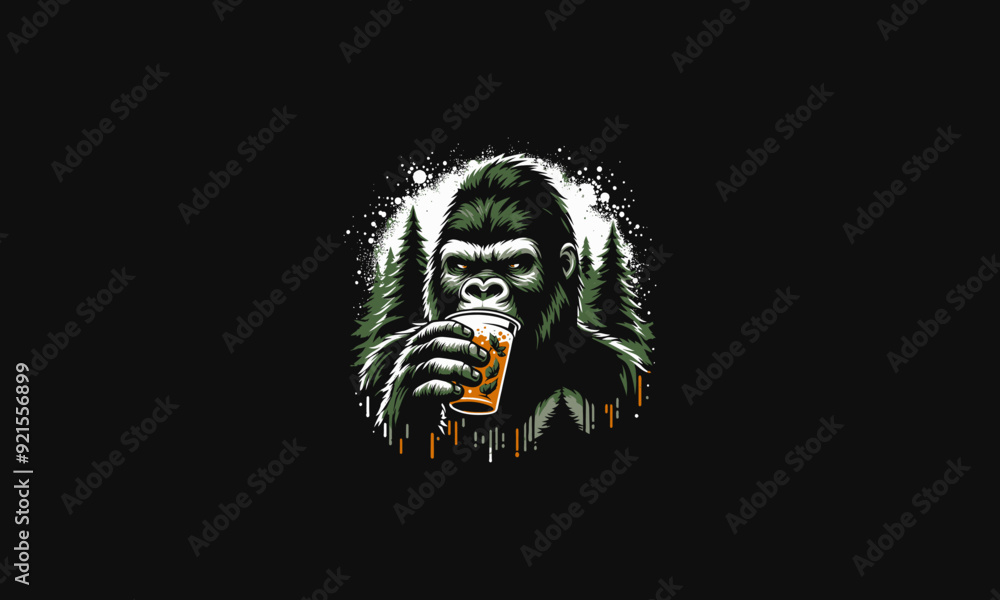 gorilla holding drink on forest vector illustration artwork design gorilla holding drink on forest vector illustration artwork design