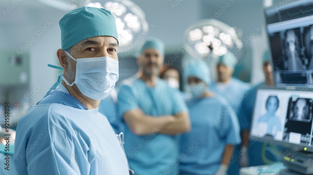 Surgeon Performing Minimally Invasive Laparoscopic Procedure with Medical Team and Advanced Technology Surgeon Performing Minimally Invasive Laparoscopic Procedure with Medical Team and Advanced Technology