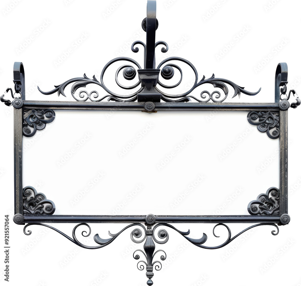 Blank sign with ornate black iron frame, ready for your message. Blank sign with ornate black iron frame, ready for your message.