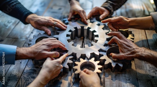 Teamwork and Collaboration:  Hands Interlocking Gears