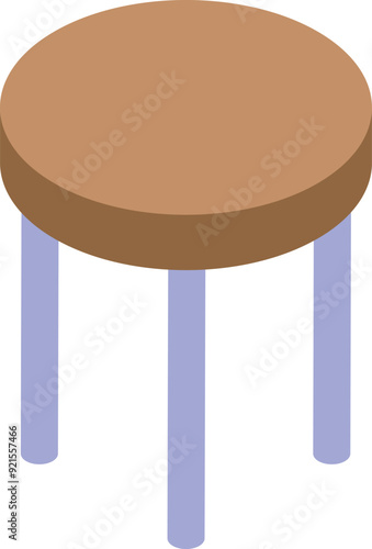Round stool standing on three legs is isolated on white background isometric view