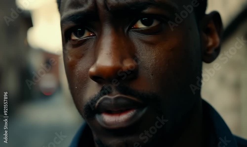 Intense Close-Up of a Man on a Manhunt photo