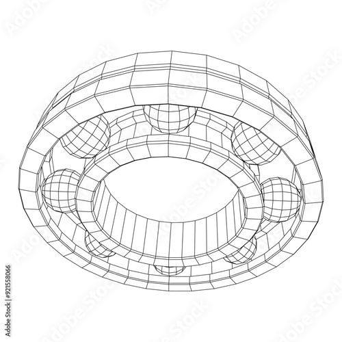 Roller bearing. Circular round rotating bearings used in industry for heavy equipment mechanical work and engineering. Wireframe low poly mesh vector illustration.