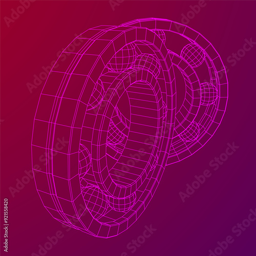 Roller bearing. Circular round rotating bearings used in industry for heavy equipment mechanical work and engineering. Wireframe low poly mesh vector illustration.